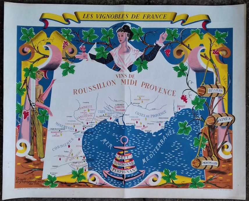 Originalni plakat vinskih regija Francuske iz 1950-tih