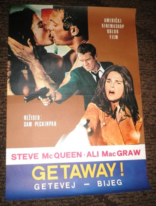 The Getaway Steve McQueen Sam Peckinpah 1972 filmski plakat