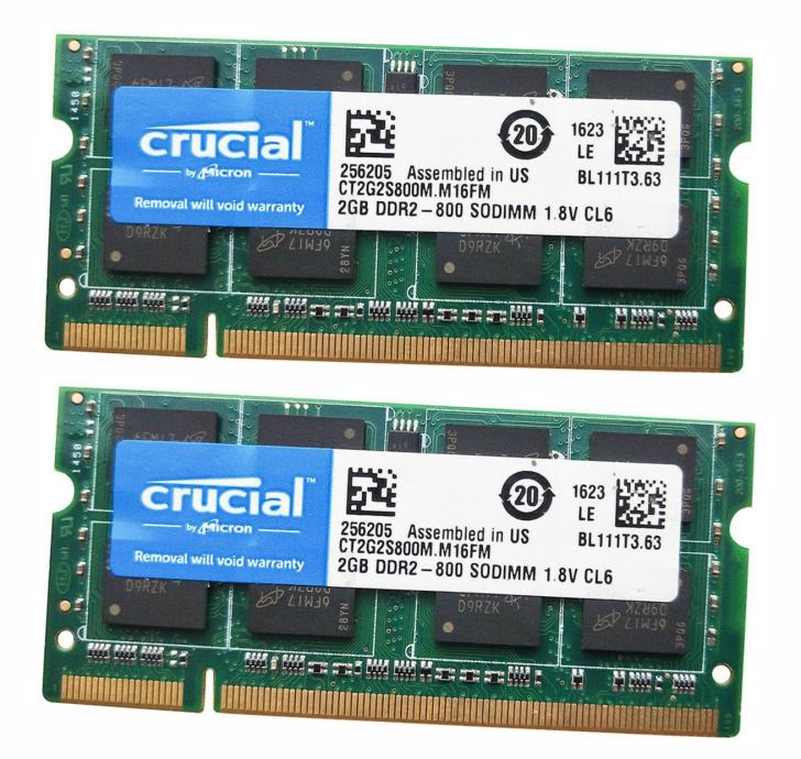 ✔️NOVO! 2x2GB DDR2 Crucial SO-DIMM -OS-✔️