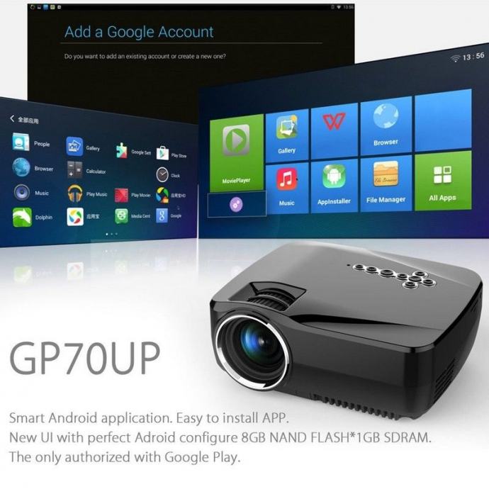 Projektor 1200Lumens HD 1080P LED Projector WiFi Bluetooth Android 3D