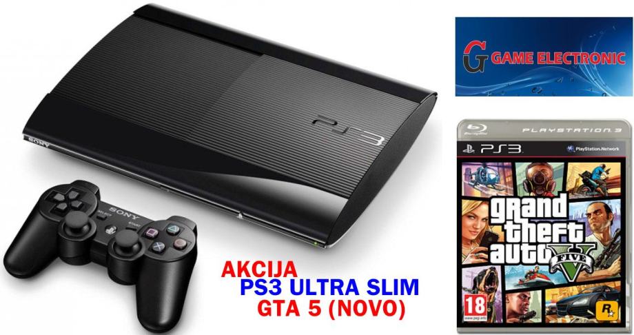PS3 ULTRA SLIM 160 - 500 GB + GRAND THEFT AUTO V ● 12MJ. JAMSTVA ●