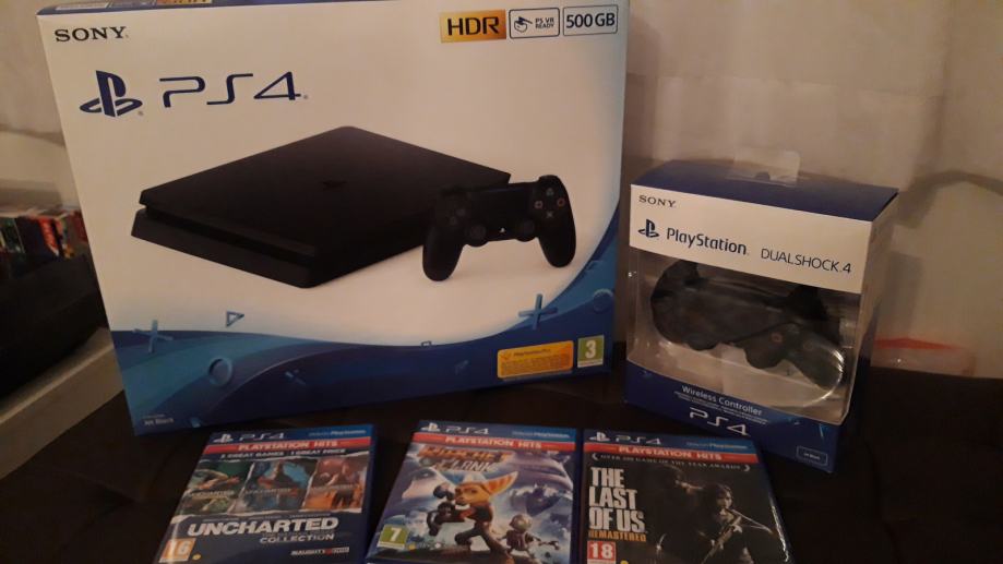 PlayStation 4 (500 GB) + 2 Dualshock Wireless kontrolera + 3 igre