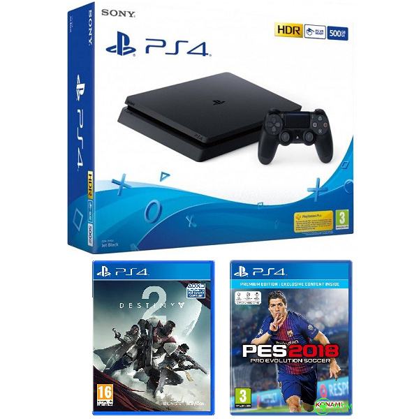 PlayStation 4 500GB Black + 2 Igre Destiny 2,PES 2018 novo u trgovini