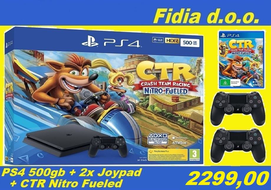⭐️⭐️ PS 4 SLIM 500GB + 2x Joypad + CTR Nitro-Fueled - NOVO !!! ⭐️⭐️