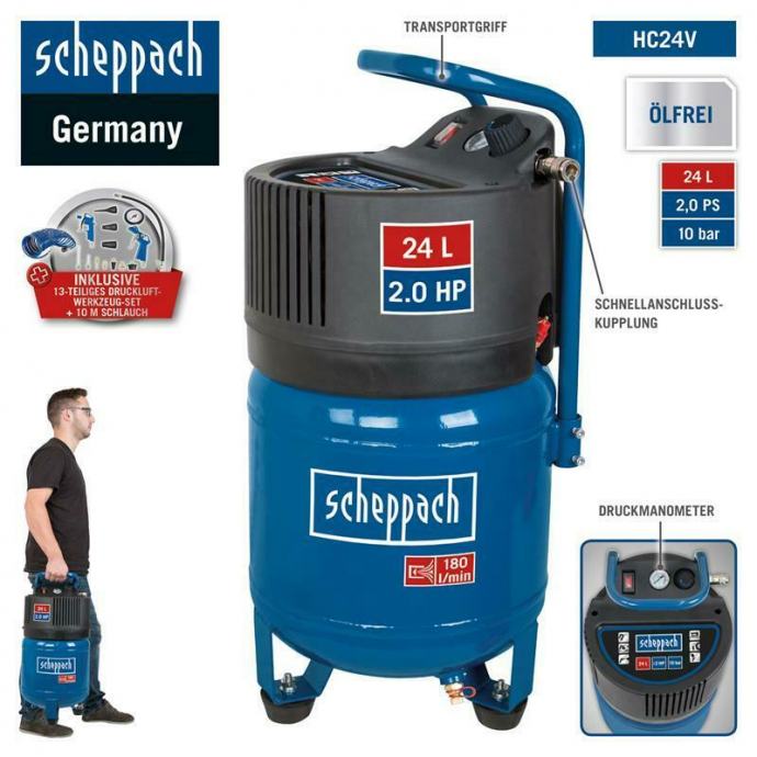 Scheppach kompresor komprimiranog zraka 24L zračni kompresor 10bara