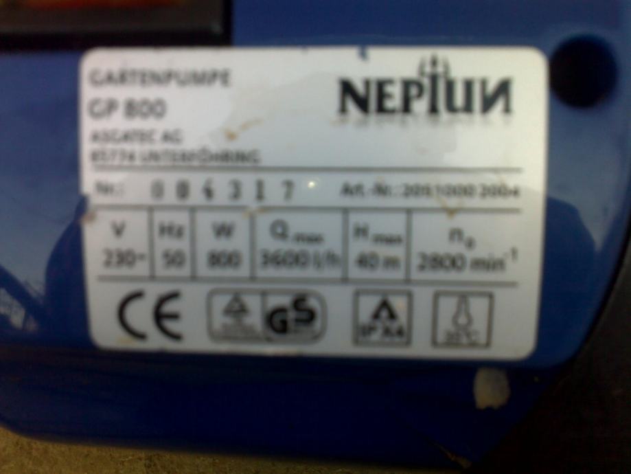 Vrtna pumpa za vodu , Neptun , 800W , Odlicno stanje