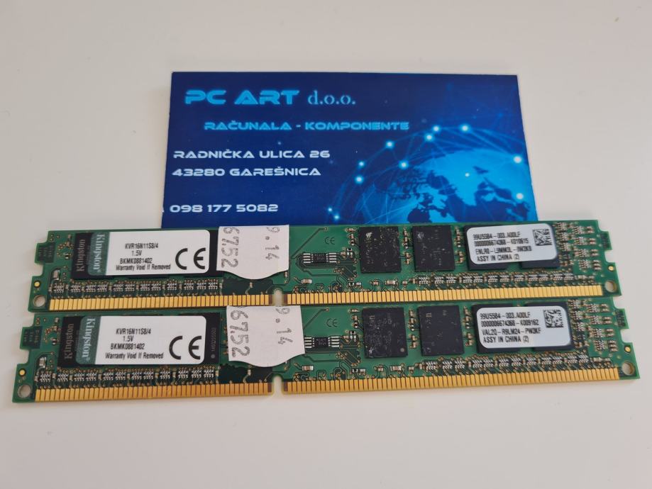 Kingston 8GB (2x4GB) DDR3-1600 PC3-12800U Low Profile KVR16N11S8/4 - Usata
