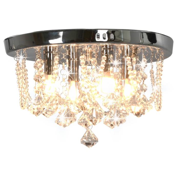 Stropna svjetiljka s kristalnim perlama srebrna okrugla 4 x G9 - NOVO