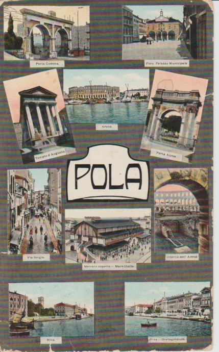 Pula Razglednice Pola, Pula, stare razglednice kolaž, komplet 2 kom.