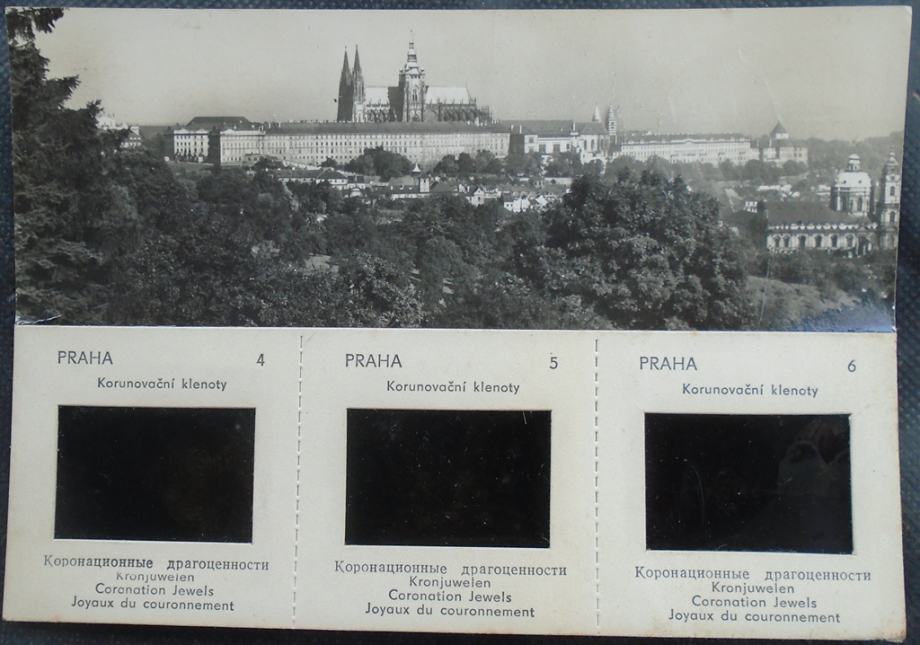 Stara razglednica Praga sa dijapozitivima kraljevskog nakita.