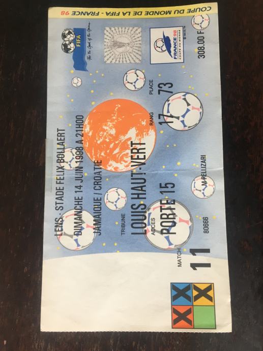 Ulaznica Hrvatska - Jamajka - Svjetsko prvenstvo 1998.