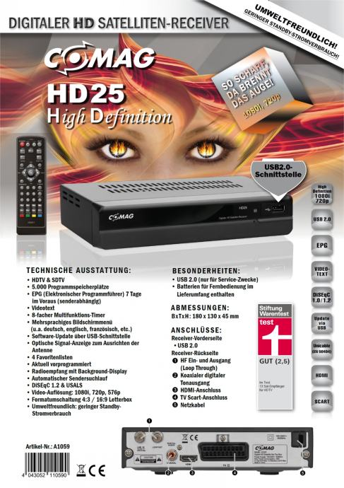 Comag Hd 25 Hdtv Satelliten Receiver Bedienungsanleitung COMAG HD25 DVBS-2 satelitski receiver
