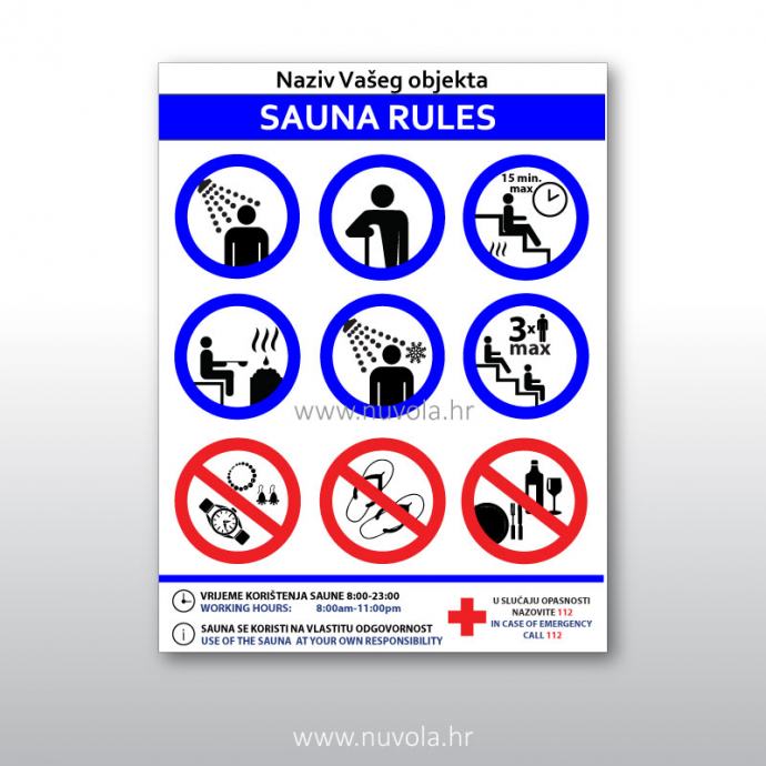 Tabla s pravilima za korištenje saune