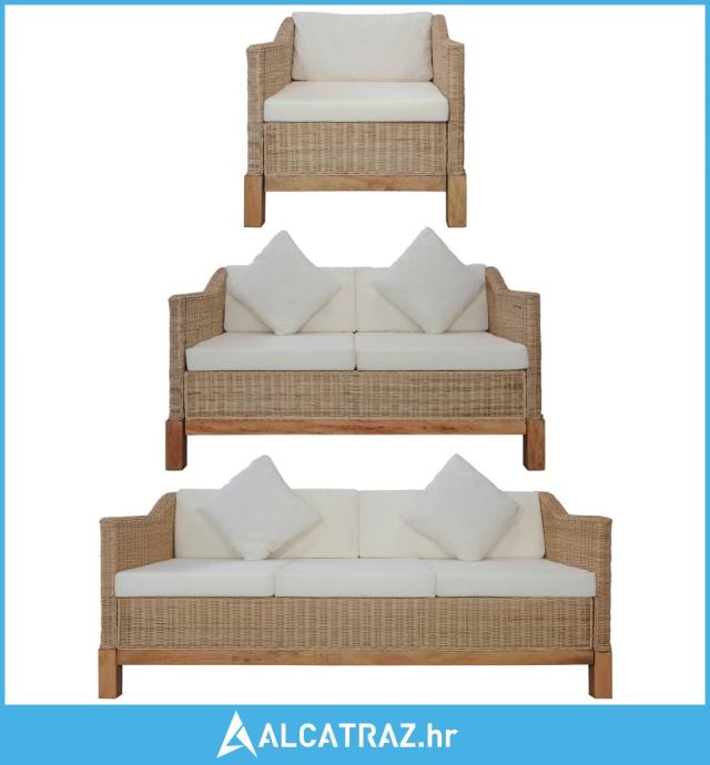 3-dijelni set sofa od prirodnog ratana s jastucima - NOVO