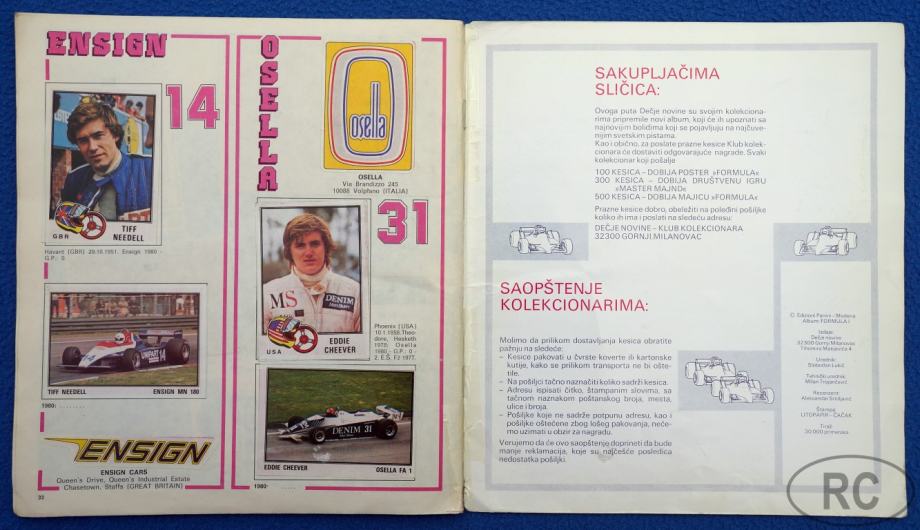 Stickers Panini F1 Grand Prix 1980 - Osella Team Eddie Cheever