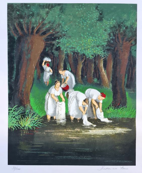 Katarina Henc "Žene na rijeci" svilotisak serigrafija 70x50cm;