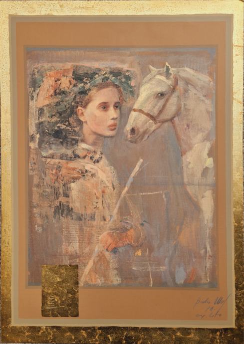 Mersad Berber "Djevojka i konj" kombinirana tehnika 70x50cm;