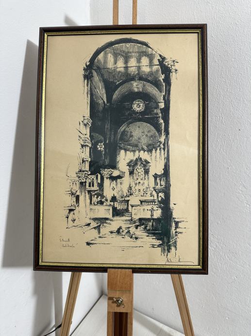 Šibenska katedrala-Vladimir Kirin,grafika sa potpisom,32x46cm