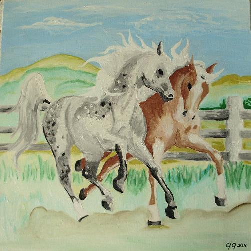 Slika "Konji u galopu" - ulje na platnu 35x35 cm