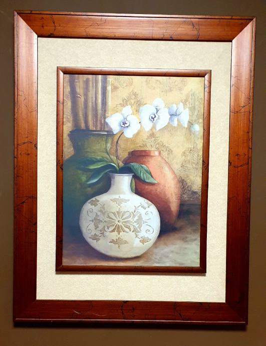 Slika "Orhideje u vazi" u dvostrukom okviru 63 x 80 cm