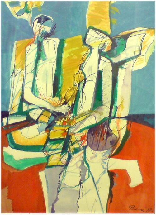 ZLATKO PRICA, akvarel, 'Dvoje', 1979.g., 62x46 cm