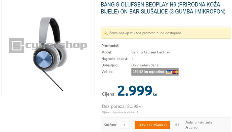 Bang & Olufsen BeoPlay H6 (prirodna koža-bijele) on-ear slušalice NOVE