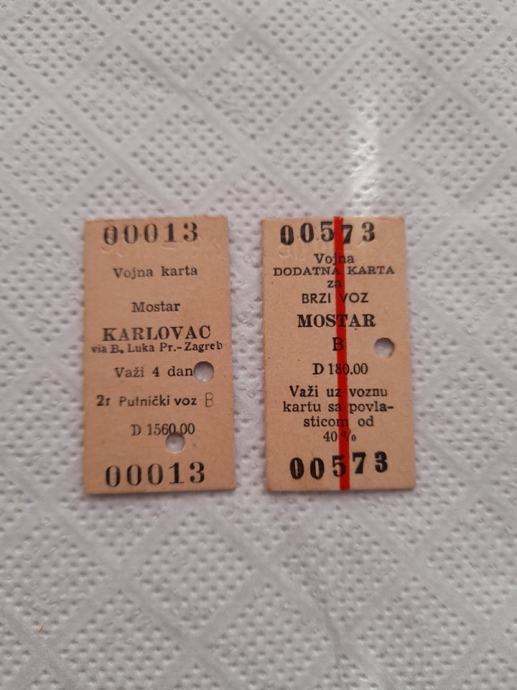 2 vozne karte za voz 2.12.1960