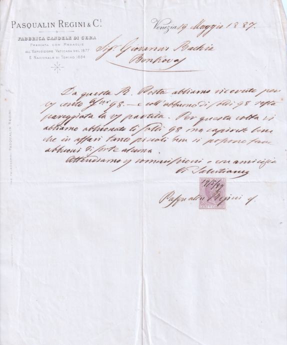 BENKOVAC 1887 g - Pasqualin Regini & Co. Fabbrica canrele di cera Vene