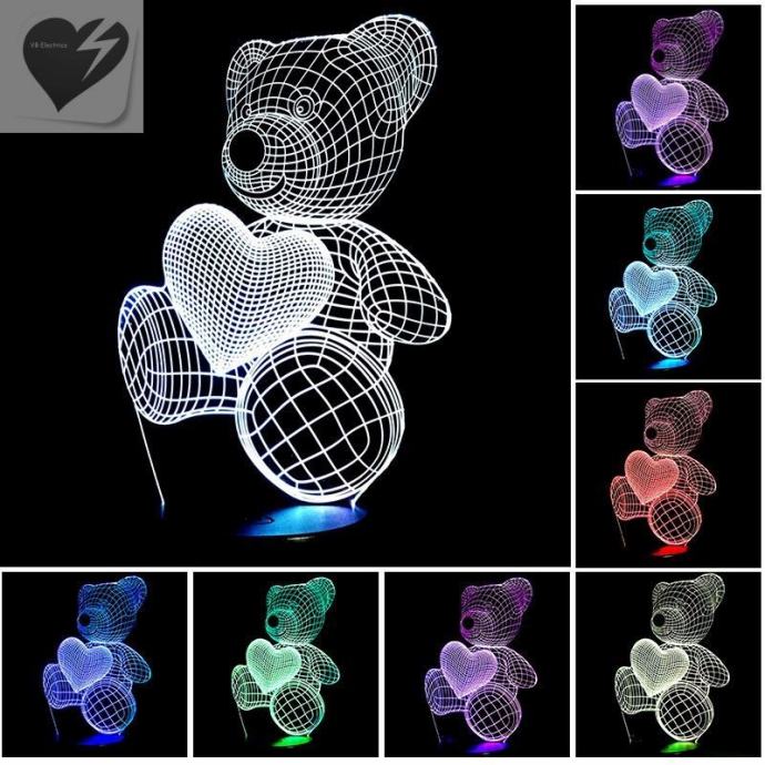 3D LED stolna svjetiljka Medo sa srcem - novo