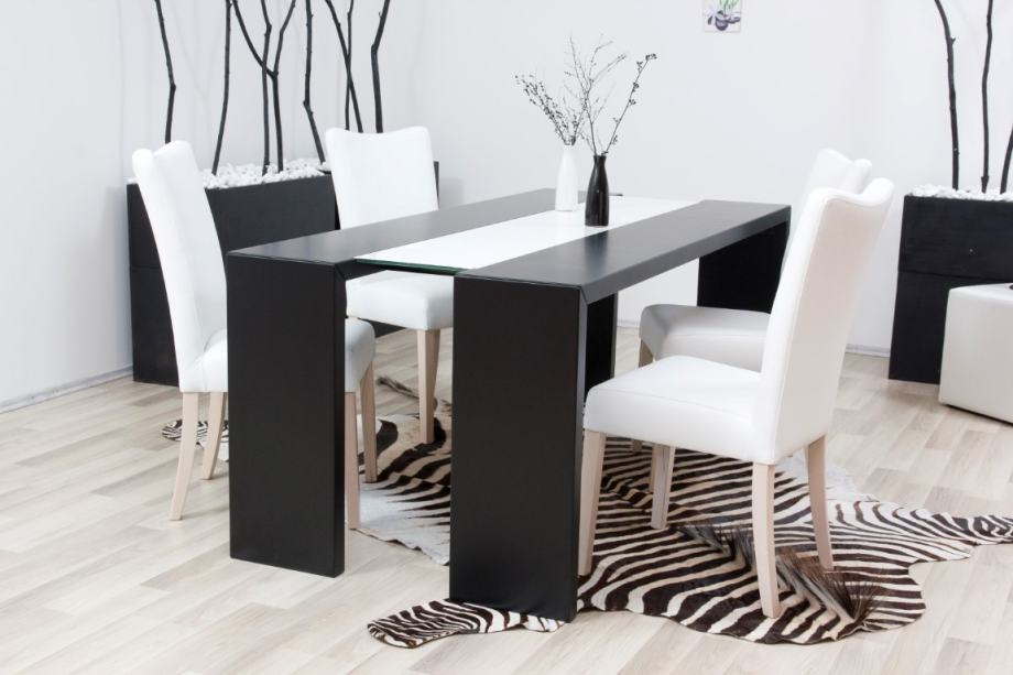 Drveni stakleni stol ROBERTO 200x90cm crno lakirani / bijelo staklo