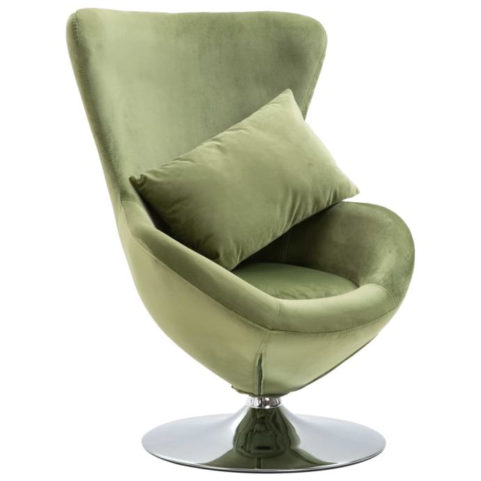 Okretna jajolika stolica s jastukom svjetlozelena baršunasta - NOVO