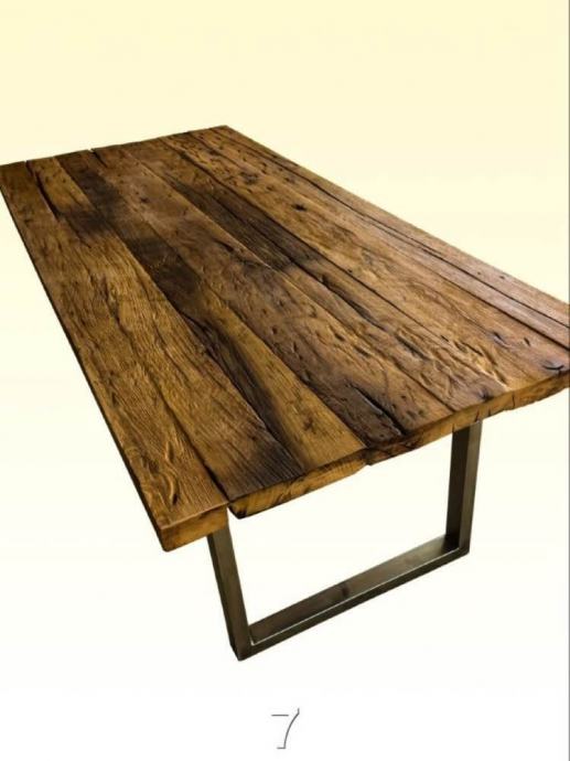 Rustikalni Masivni hrastov stol sa Inox postoljem 230x100cm