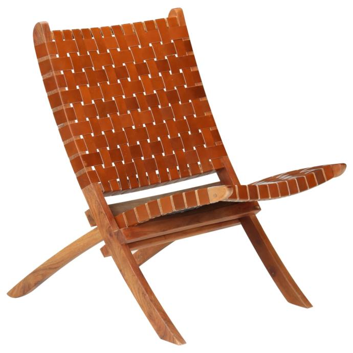 Sklopiva stolica od prave kože smeđa - NOVO