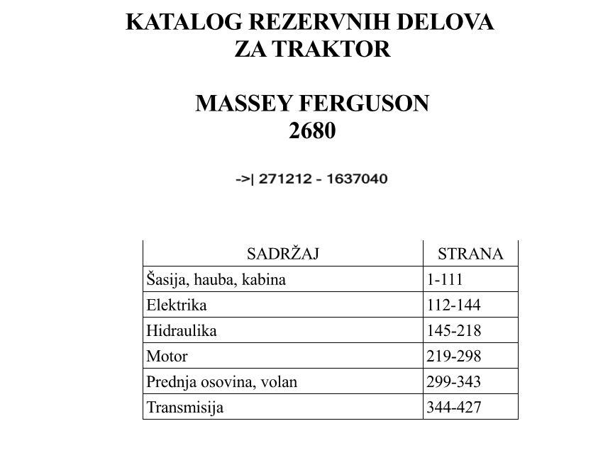Massey Ferguson 2680 -Katalog dijelova