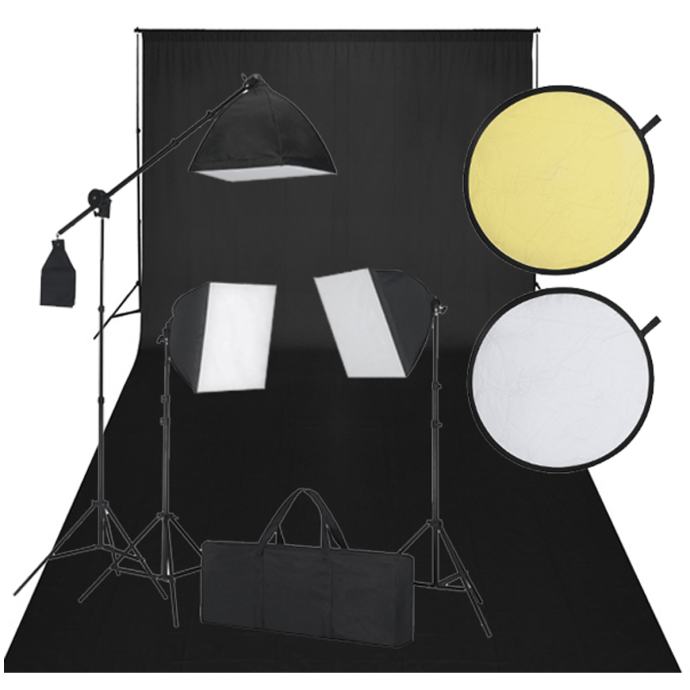 Studio Kit: Crna Pozadina, 3 Svjetla i Reflektor vidaXL (160107)