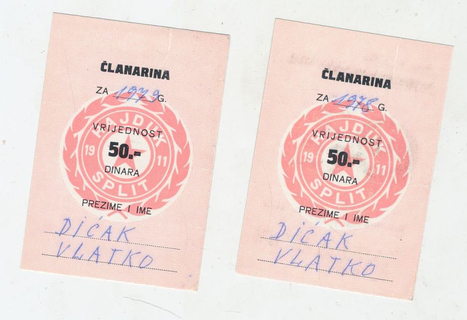 Hajduk članarina 1978 1979