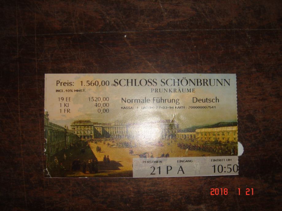 ulaznica za dvorac ŠENBRUN 1999