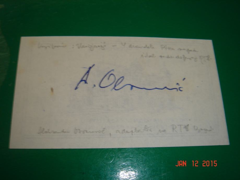 potpis važnog djelatnika RTV Beograd iz 1958 A.Obrenović