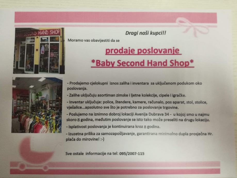PRODAJE SE POSLOVANJ Baby Second Hand Shop