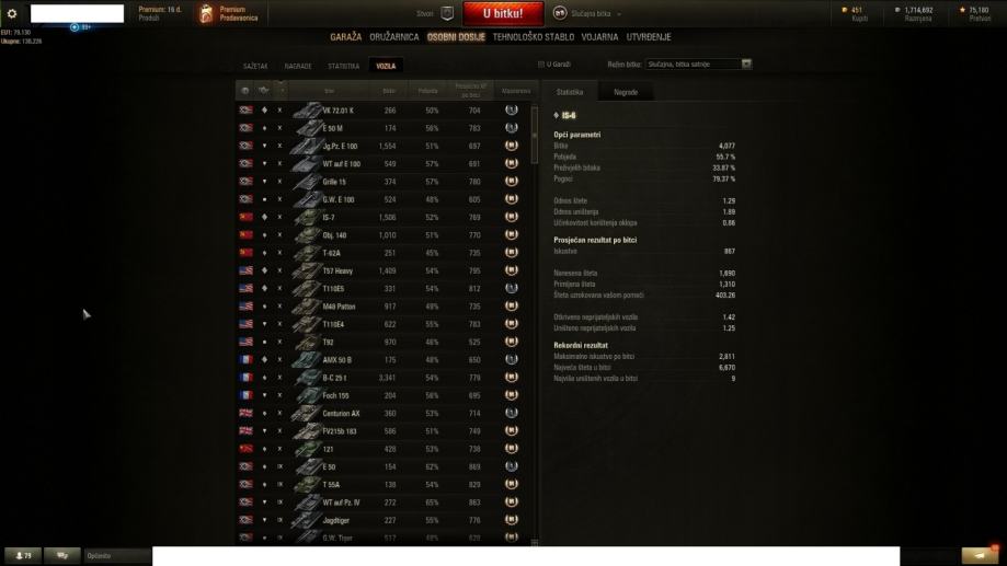 Compte World Of Tanks EU - 47 Chars T10 (260, T22, 907), 43 T8 Prem - 700