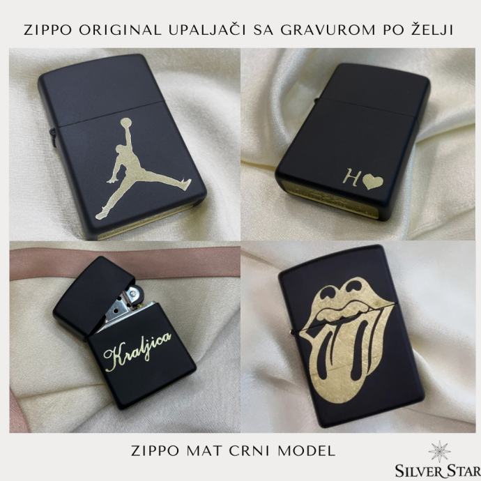 Zippo original upaljač MAT CRNI 218 •NOVO - Silver Star