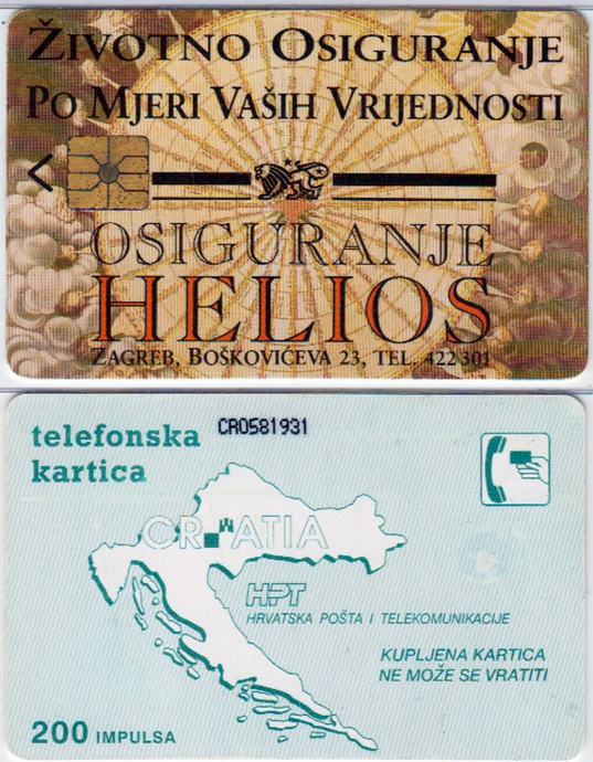 031 HRVATSKA CROATIA TEL.KARTICA HELIOS 1992 III IZDANJE ČIP 1V