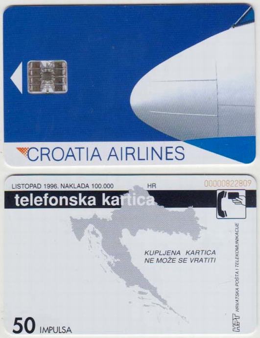 104 HRVATSKA CROATIA TEL.KARTICA CROATIA AIRLINES 1996