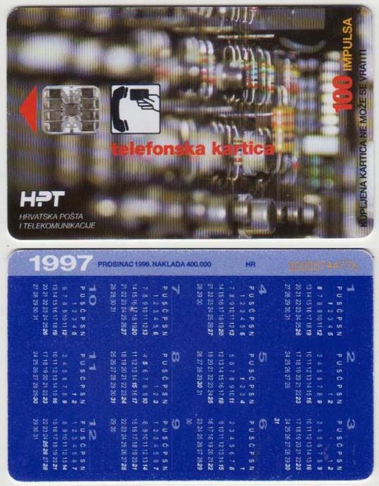 117 HRVATSKA CROATIA TEL.KARTICA 1997 KALENDAR 1996
