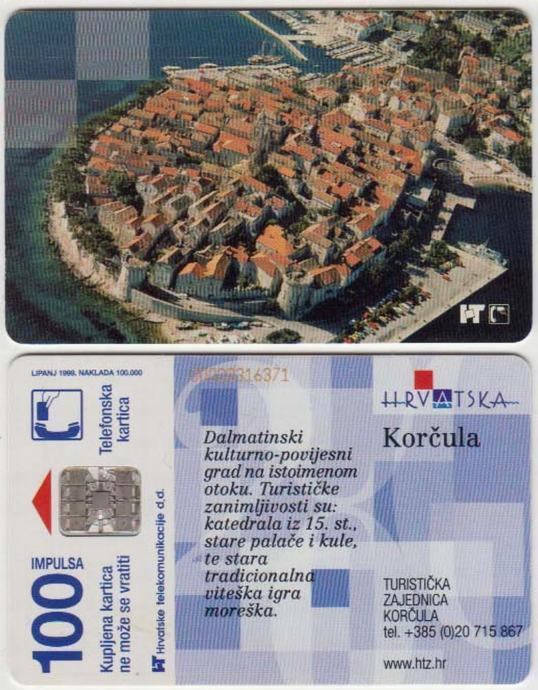 250 HRVATSKA CROATIA TEL.KARTICA TZ KORČULA 1999