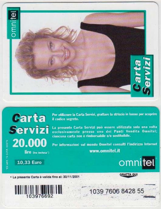 ITALIJA ITALY 15 SERVIZI OMNITEL BON ZA MOBITEL 20 000 L 30/11/2001