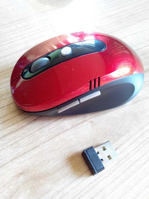 Bežični miš, crveni, wireless 2,4GHz, s mikro prijemnikom, 5 tipki