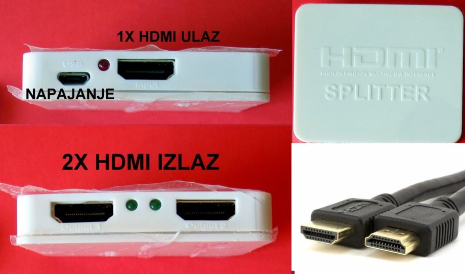 HDMI SPLITTER TV Razdjelnik adapter za dva televizora ili monitora