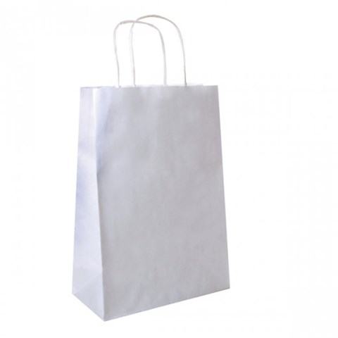 AKCIJA! Papirnata vrećica s ručkom bijela  80 gsm 26+14x32 cm