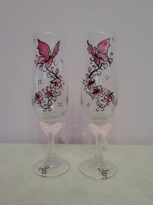 Čaše za vjenčanje,leptiri
